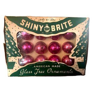12 Vtg Shiny Brite Glass Christmas Tree Ornaments One Dozen Pink MCM
